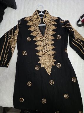 Black Tunic with Gold Embroidered Medallions